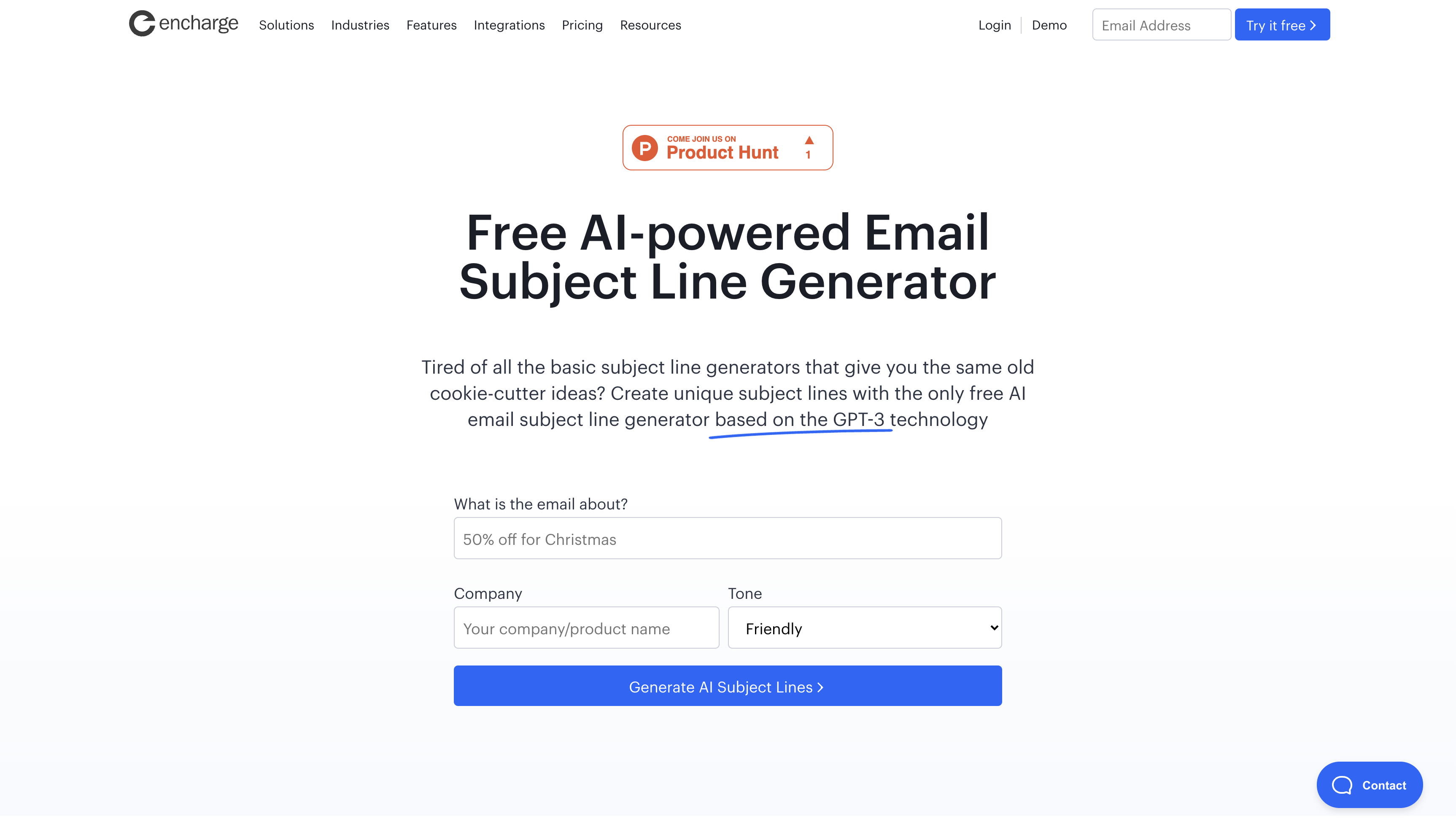 Free AI Email Subject Line Generator by Encharge - скриншот 2