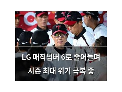 LG 매직넘버 6로 줄어들며 시즌 최대 위기 극복 중